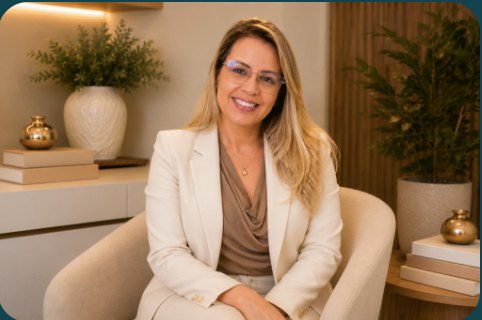 Daniela Assunção sentada em seu consultório na Barra da Tijuca.